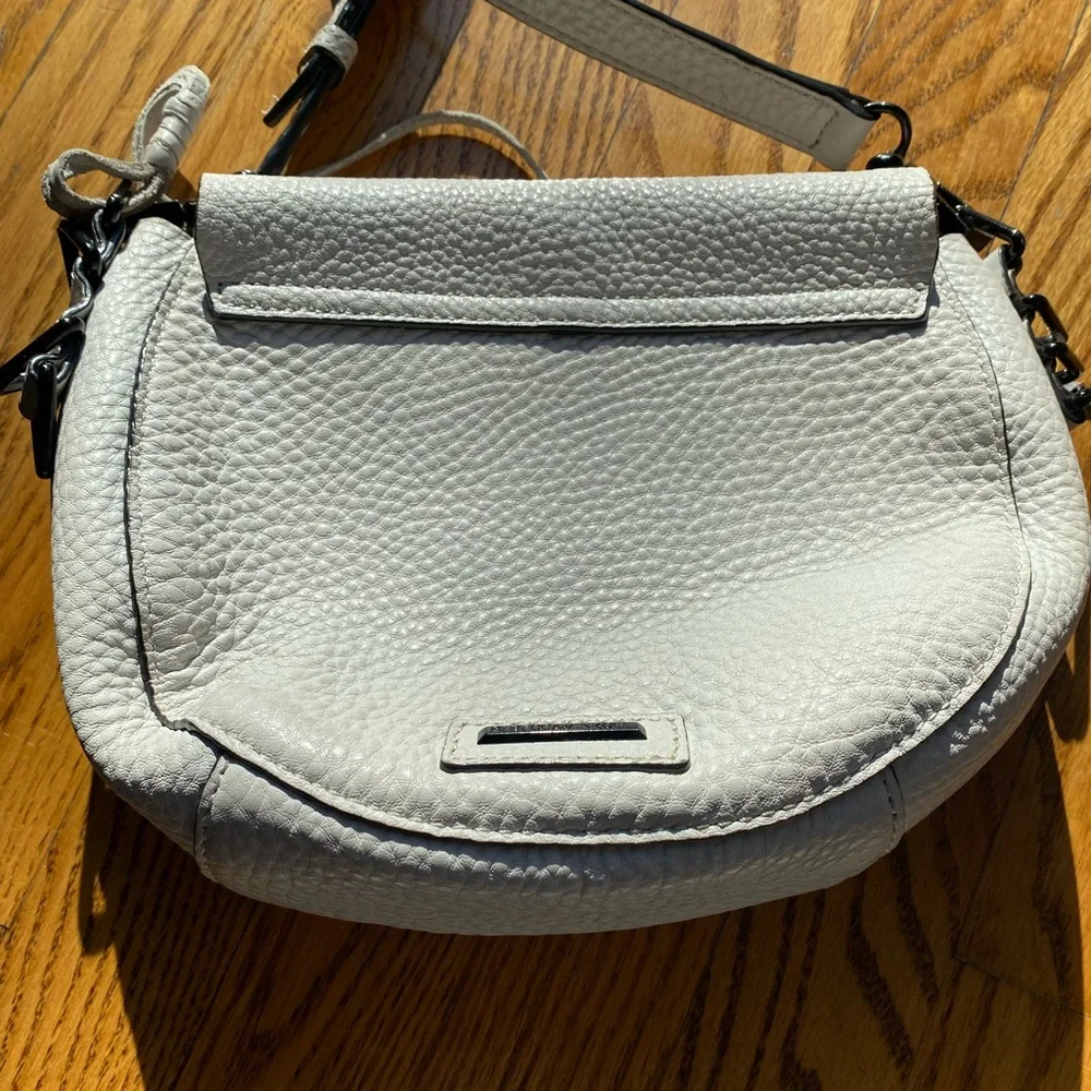 REBECCA MINKOFF. Studded Crossbody grey leather & suede. Outside bag excellent - Picture 5 of 11